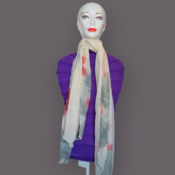 Floral Cream and Red Scarf - Picture 4 of 10